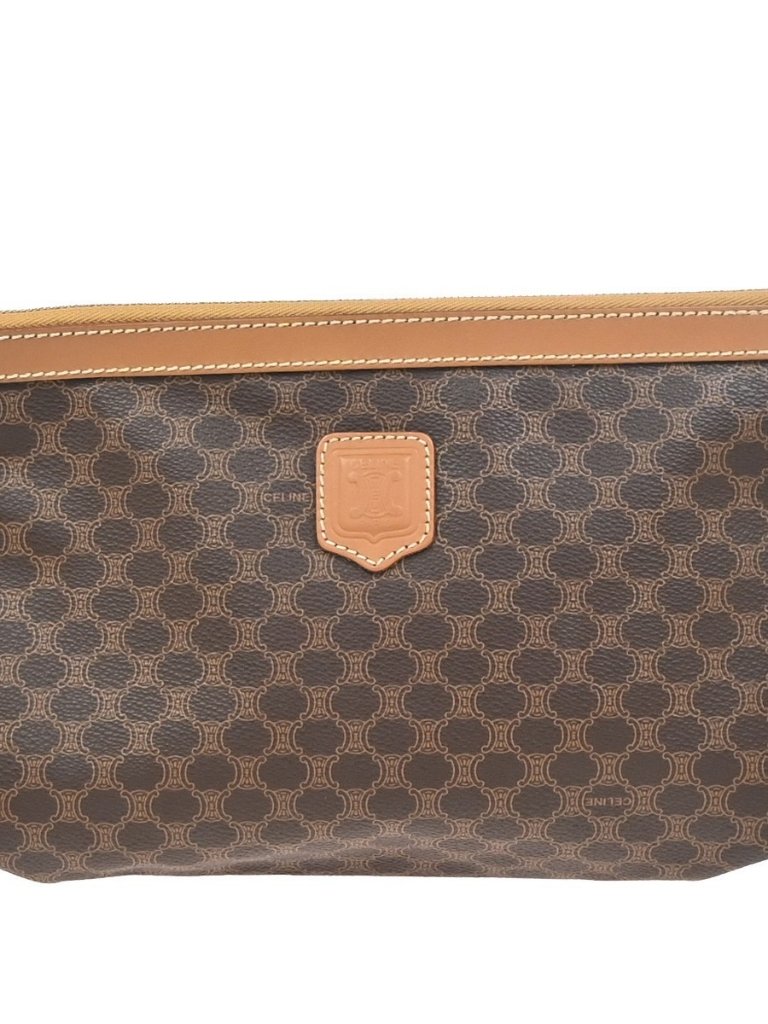 Celine Logo Macadam Pattern Clutch Pouch Bag Pvc Leather Brown Ghw Italy 38kd013